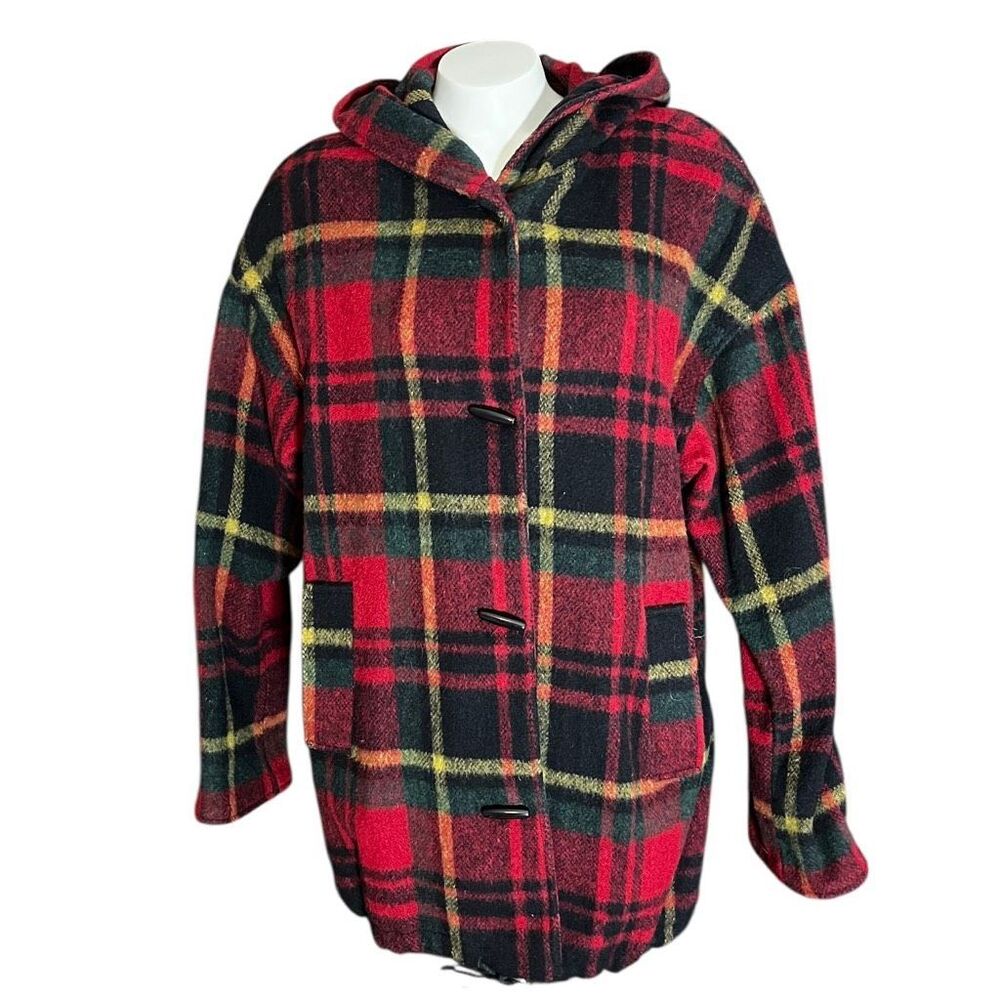 Braetan‎ Woman’s Vintage Tartan Wool Hooded Toggle Button Coat